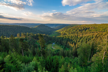 Fototapeta na wymiar A view down on the Ellbachsee in the national park Black Forest in Germany, Kniebis / Freundenstadt