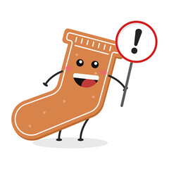 Cute flat cartoon gingerbread holding a sign illustration. Vector illustration of cute gingerbread with a smiling expression.