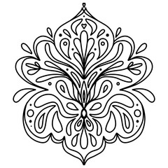 Vector black and white drawing mirror floral ornament. Coloring book for adults and adolescents, a beautiful print for painting, applying on clothes or dishes. Ornament for fraser cutting of patterned