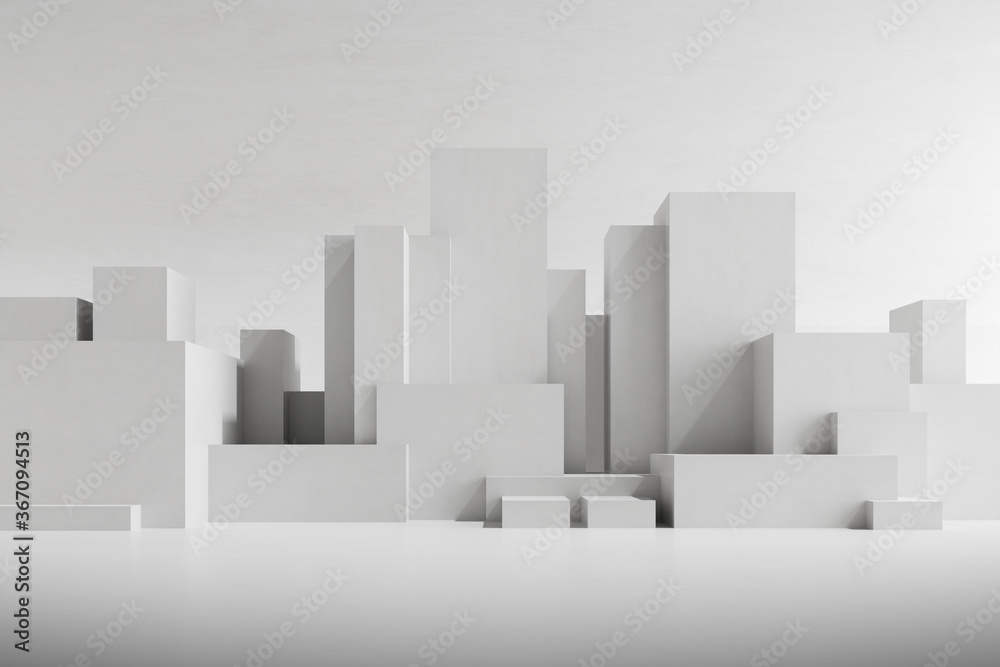 Fototapete Mock up of  architecture building with blocks shape , concrete cube. 3d render.	
