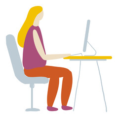 Girl working on computer Flat Vector Character isolated