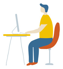 Guy Programmer, web designer. Man working on computer. Freelancer. Flat Vector illustration isolated on white