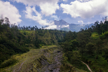 Fototapeta na wymiar Merapi volcano view from Kalitalang, Yogyakarta, Indonesia