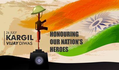 Kargil Vijay Diwas, banner or poster. Vector illustration of Poster for salute indian army, amar jawan jyoti - background