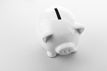 white piggy bank money box - money saving concept