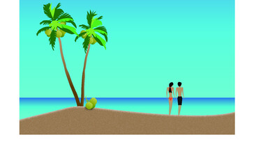 Obraz na płótnie Canvas Cool beach coconut vector poster for summer