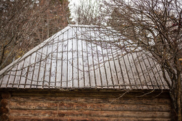 Old roof of a wooden house.