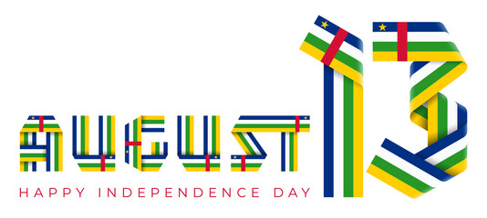 August 13, Independence Day of Central African Republic congratulatory design with Central African flag colors.