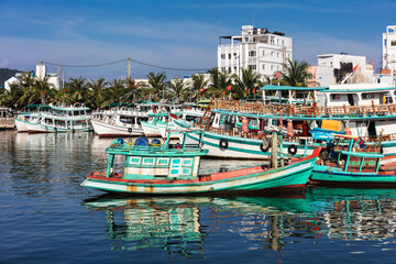 Pleasure boats in bay of Phu Quoc Island. Vietnam.