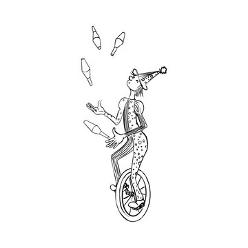 recommend clip art: Outline drawind of juggler on monobike. vector illustration