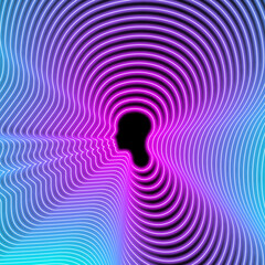 human head soul brain qi chakra neon glow concept