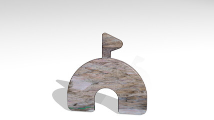 IGLOO casting shadow from a perspective. A thick sculpture made of metallic materials of 3D rendering. illustration and cold