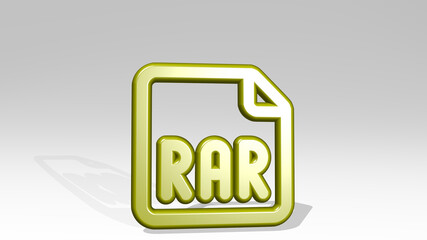 file rar stand with shadow. 3D illustration of metallic sculpture over a white background with mild texture. icon and business