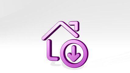 REAL ESTATE ACTION HOUSE DOWNLOAD from a perspective with the shadow. A thick sculpture made of metallic materials of 3D rendering. illustration and background