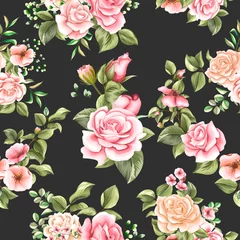 Poster Roze bloemen naadloos patroon © fendymetro
