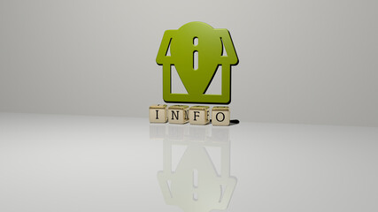 3D illustration of INFO graphics and text made by metallic dice letters for the related meanings of the concept and presentations. design and icon