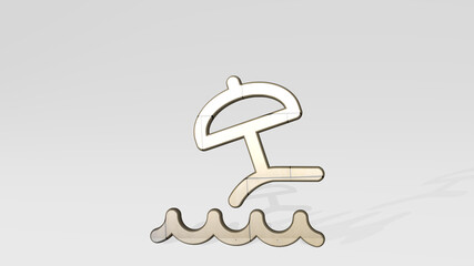 beach parasol water casting shadow with two lights. 3D illustration of metallic sculpture over a white background with mild texture. blue and beautiful © Ali