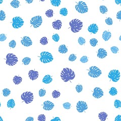 Light Pink, Blue vector seamless elegant template with leaves. Sketchy doodles with leaves on blurred background. Design for textile, fabric, wallpapers.