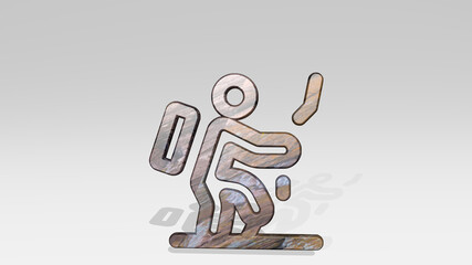 Naklejka premium climbing mountain casting shadow from a perspective. A thick sculpture made of metallic materials of 3D rendering. adventure and background