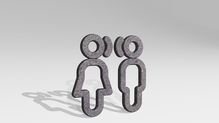 CONVERSATION SPEAK casting shadow from a perspective. A thick sculpture made of metallic materials of 3D rendering. business and communication