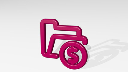 folder cash stand with shadow. 3D illustration of metallic sculpture over a white background with mild texture. business and icon