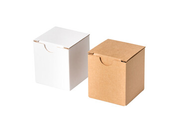 Set of brown and white cardboard boxes, isolated