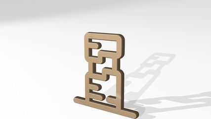 modern architecture spiral casting shadow from a perspective. A thick sculpture made of metallic materials of 3D rendering. illustration and background