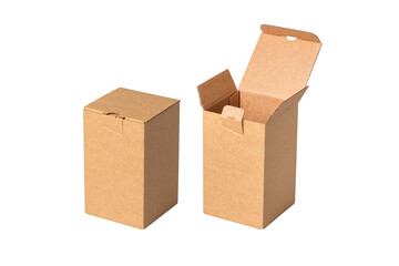Set of brown and white cardboard boxes, isolated