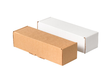 Set of brown and white cardboard boxes, isolated