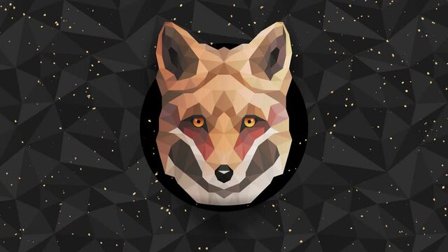 Polygonal Fox background. Animal head. Low polygon loop animation. Geometric wildlife. Polygonal animal portrait.