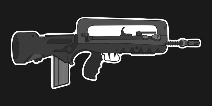 French bullpup-style assault rifle FAMAS on black background