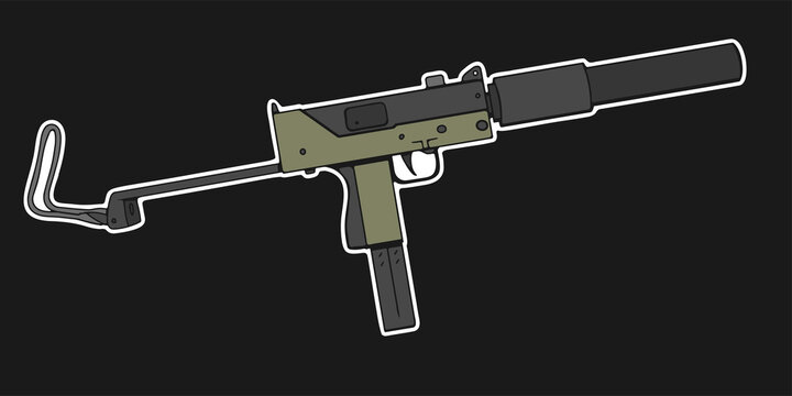 UZI submachine gun with silencer on black background