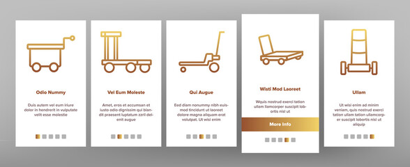 Handcart Transport Onboarding Mobile App Page Screen Vector. Cargo Handcart For Transportation And Delivery Box And Baggage, Forklift And Cart Illustrations