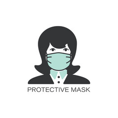 Face medical mask. Flu mask line icon. Woman in mask. PROTECTIVE MASK. Protection from coronavirus
