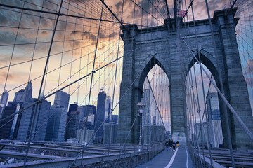 New York Brooklyn bridge at sunset