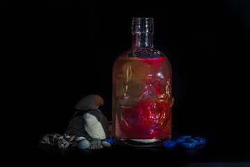 Skull bottle composition with water swirl