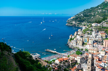 Fototapeta na wymiar Italy, Campania, Minori - 16 August 2019 - Minori overlooks the sea of ​​the Amalfi coast