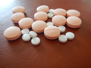 Medicine. Pharmaceutical. Pills of different shapes and sizes.