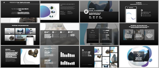 Vector template for website design, presentations, portfolio. Templates for presentation slide, flyer, leaflet, brochure cover, annual report with fluid colorful trendy blue gradients geometric shapes