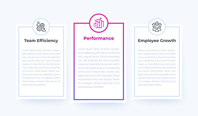 Team efficiency, Performance and Employee Growth banners with line icons