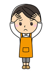 女の子01_09（エプロン姿でポーズをとる困った顔の女性シリーズ）