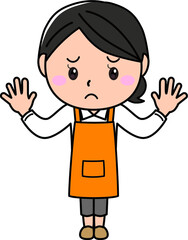 女の子01_12（エプロン姿でポーズをとる困った顔の女性シリーズ）