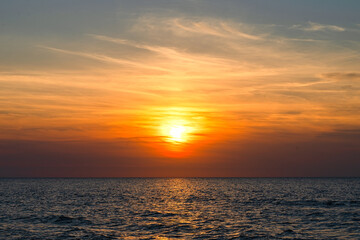 Naklejka na ściany i meble Beautiful orange sunset, Baltic Sea during sunset