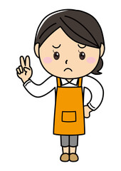 女の子01_26（エプロン姿でポーズをとる困った顔の女性シリーズ）