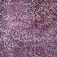 Seamless abstract pattern in tyrian purple. Detailed intricate highly textured feminine design. Repeat textile material for surface design. Girly fuchsia rich luxurious hand drawn ethnic markings.