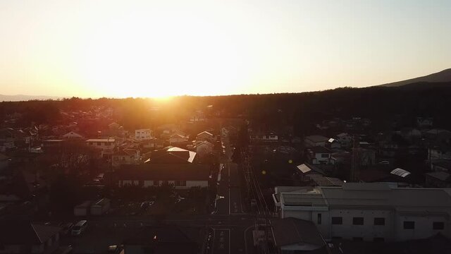 Aerial sunrise of Myoko during winter, Niigata , Japan