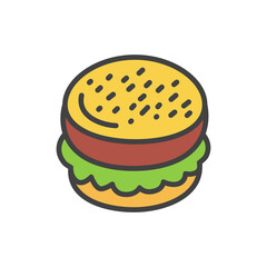 Burger icon or logo line art style. Color vector icon.