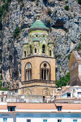 Italy, Campania, Amalfi - 16 August 2019 - The magnificent bell tower of the church of Amalfi