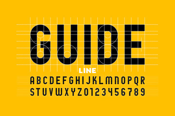 Guide line font, alphabet letters and numbers