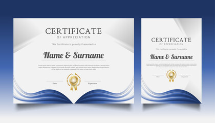 Modern Certificate Template with White and Blue Wave